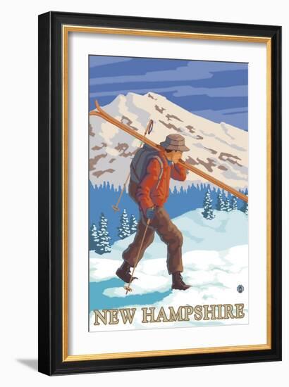 New Hampshire - Skier Carrying Skis-Lantern Press-Framed Art Print