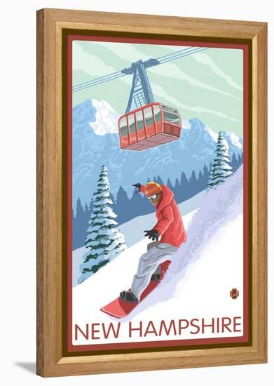 New Hampshire - Snowboarder and Tram-Lantern Press-Framed Stretched Canvas