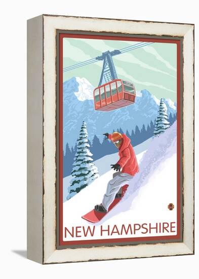 New Hampshire - Snowboarder and Tram-Lantern Press-Framed Stretched Canvas