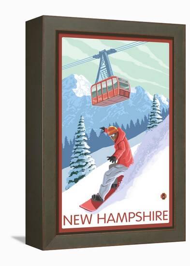 New Hampshire - Snowboarder and Tram-Lantern Press-Framed Stretched Canvas