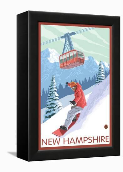 New Hampshire - Snowboarder and Tram-Lantern Press-Framed Stretched Canvas