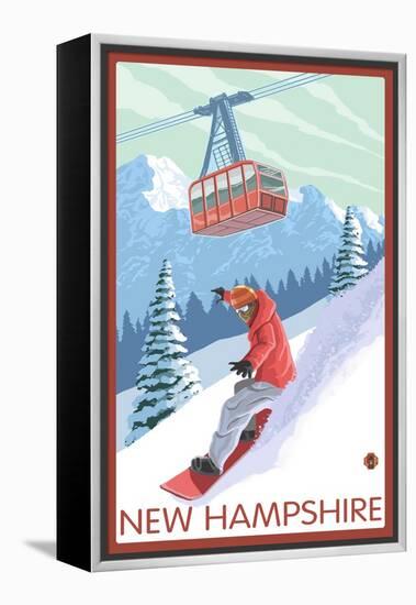 New Hampshire - Snowboarder and Tram-Lantern Press-Framed Stretched Canvas