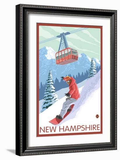 New Hampshire - Snowboarder and Tram-Lantern Press-Framed Art Print