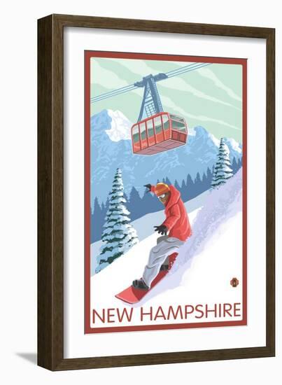 New Hampshire - Snowboarder and Tram-Lantern Press-Framed Premium Giclee Print