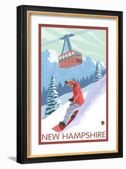 New Hampshire - Snowboarder and Tram-Lantern Press-Framed Premium Giclee Print