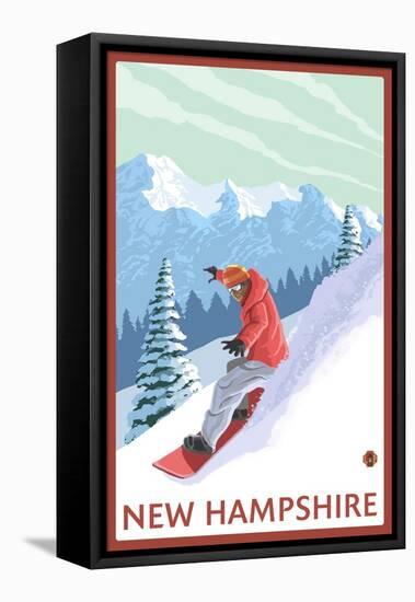 New Hampshire - Snowboarder Scene-Lantern Press-Framed Stretched Canvas