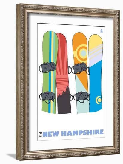 New Hampshire, Snowboards in the Snow-Lantern Press-Framed Art Print