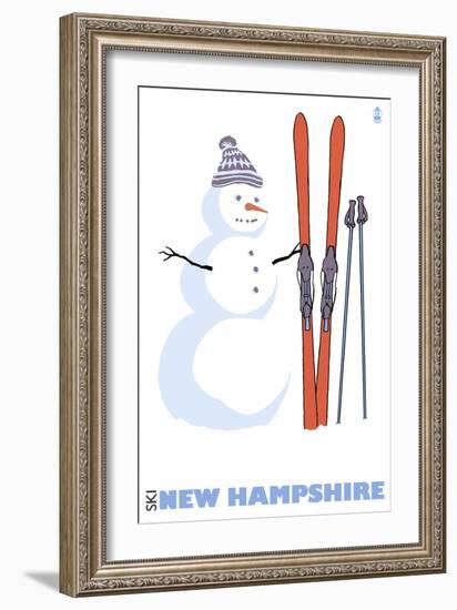 New Hampshire, Snowman with Skis-Lantern Press-Framed Art Print