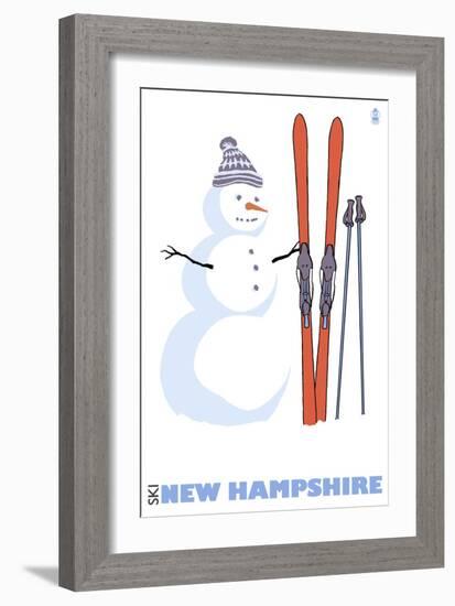 New Hampshire, Snowman with Skis-Lantern Press-Framed Art Print