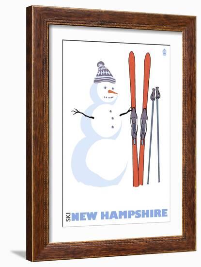 New Hampshire, Snowman with Skis-Lantern Press-Framed Art Print