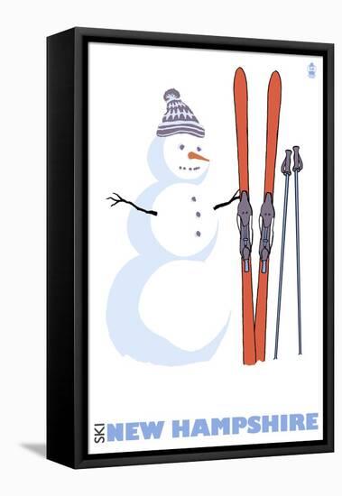 New Hampshire, Snowman with Skis-Lantern Press-Framed Stretched Canvas