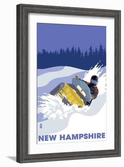 New Hampshire, Snowmobile Scene-Lantern Press-Framed Art Print