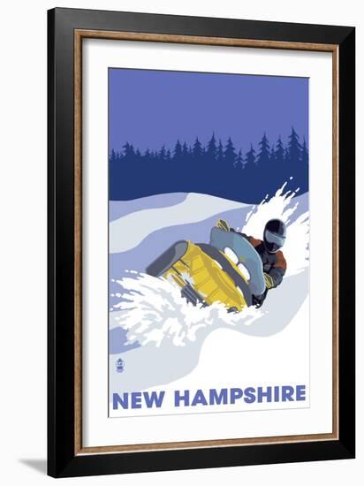 New Hampshire, Snowmobile Scene-Lantern Press-Framed Art Print