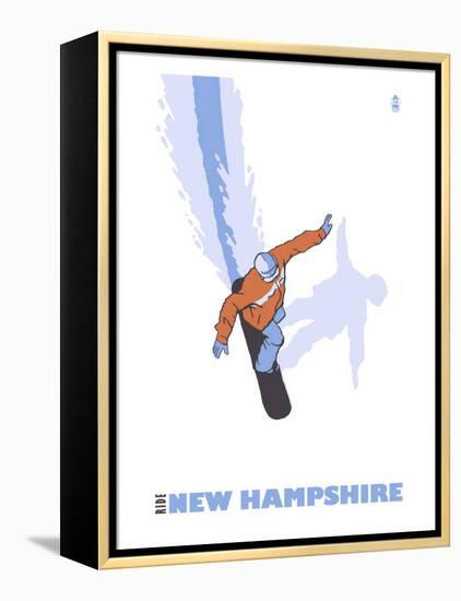 New Hampshire, Stylized Snowboarder-Lantern Press-Framed Stretched Canvas