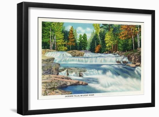 New Hampshire - View of the Wild Cat River and Jackson Falls-Lantern Press-Framed Art Print