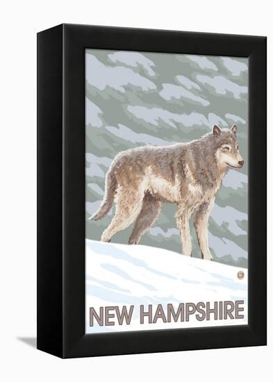 New Hampshire - Wolf Scene-Lantern Press-Framed Stretched Canvas