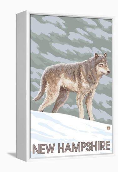 New Hampshire - Wolf Scene-Lantern Press-Framed Stretched Canvas