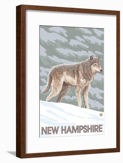 New Hampshire - Wolf Scene-Lantern Press-Framed Art Print