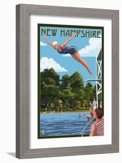 New Hampshire - Woman Diving and Lake-Lantern Press-Framed Art Print