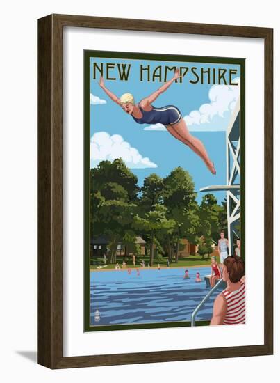 New Hampshire - Woman Diving and Lake-Lantern Press-Framed Art Print