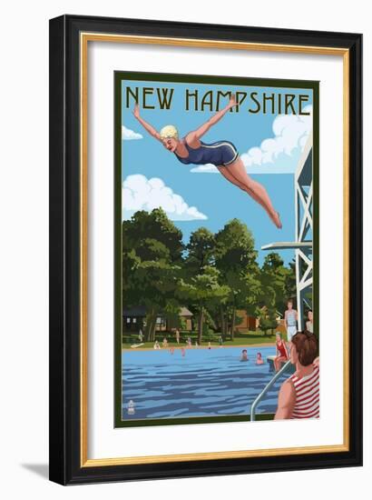 New Hampshire - Woman Diving and Lake-Lantern Press-Framed Art Print