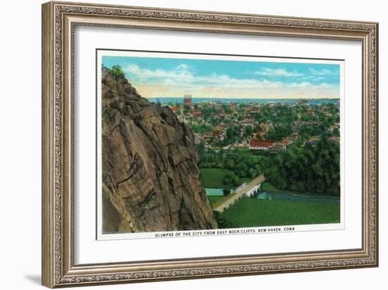 New Haven, Connecticut, Aerial View of the City from East Rock Cliffs-Lantern Press-Framed Art Print