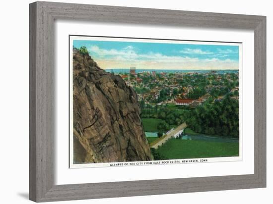 New Haven, Connecticut, Aerial View of the City from East Rock Cliffs-Lantern Press-Framed Art Print