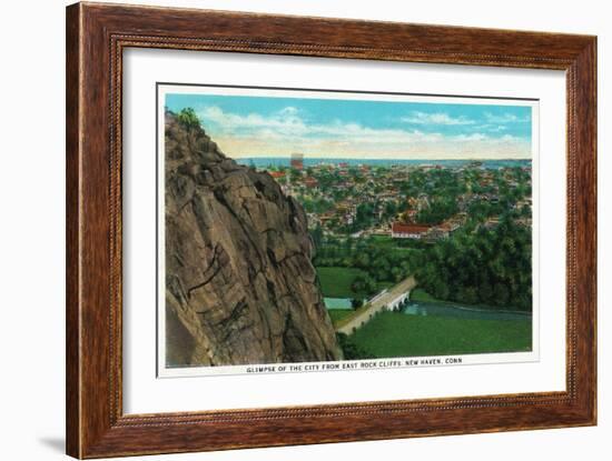 New Haven, Connecticut, Aerial View of the City from East Rock Cliffs-Lantern Press-Framed Art Print