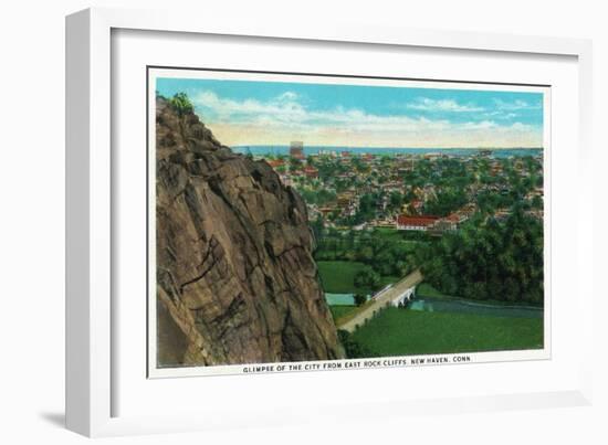 New Haven, Connecticut, Aerial View of the City from East Rock Cliffs-Lantern Press-Framed Art Print