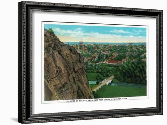 New Haven, Connecticut, Aerial View of the City from East Rock Cliffs-Lantern Press-Framed Art Print