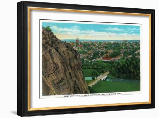 New Haven, Connecticut, Aerial View of the City from East Rock Cliffs-Lantern Press-Framed Art Print