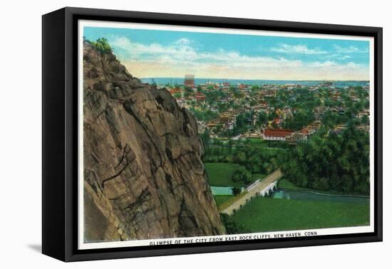 New Haven, Connecticut, Aerial View of the City from East Rock Cliffs-Lantern Press-Framed Stretched Canvas