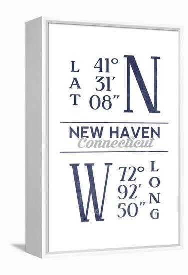 New Haven, Connecticut - Latitude and Longitude (Blue)-Lantern Press-Framed Stretched Canvas