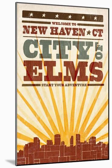 New Haven, Connecticut - Skyline and Sunburst Screenprint Style-Lantern Press-Mounted Art Print