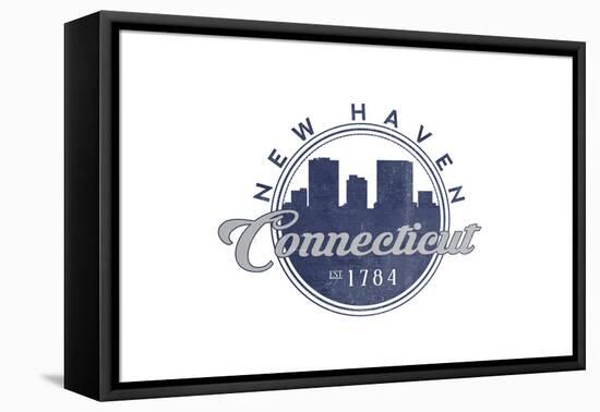 New Haven, Connecticut - Skyline Seal (Blue)-Lantern Press-Framed Stretched Canvas