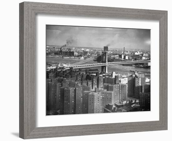 New Housing Project with the Manhattan Bridge in the Bckgrd. on the East Side of the City-Margaret Bourke-White-Framed Photographic Print