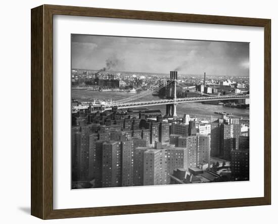 New Housing Project with the Manhattan Bridge in the Bckgrd. on the East Side of the City-Margaret Bourke-White-Framed Photographic Print