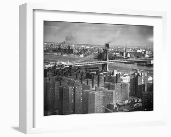 New Housing Project with the Manhattan Bridge in the Bckgrd. on the East Side of the City-Margaret Bourke-White-Framed Photographic Print