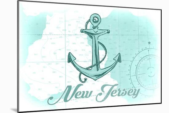 New Jersey - Anchor - Teal - Coastal Icon-Lantern Press-Mounted Art Print