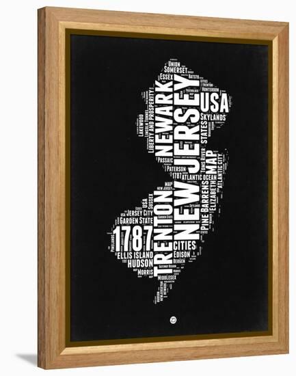 New Jersey Black and White Map-NaxArt-Framed Stretched Canvas