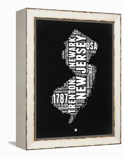 New Jersey Black and White Map-NaxArt-Framed Stretched Canvas