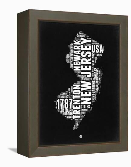 New Jersey Black and White Map-NaxArt-Framed Stretched Canvas