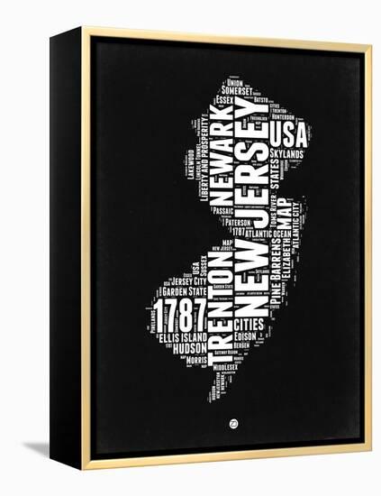 New Jersey Black and White Map-NaxArt-Framed Stretched Canvas