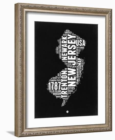 New Jersey Black and White Map-NaxArt-Framed Art Print