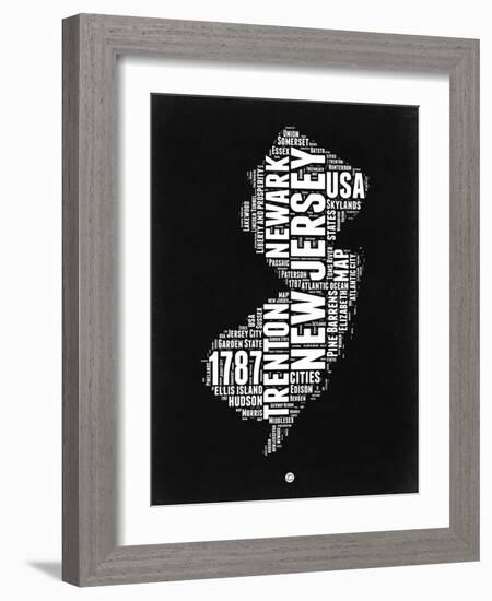 New Jersey Black and White Map-NaxArt-Framed Art Print