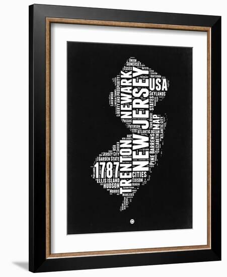 New Jersey Black and White Map-NaxArt-Framed Art Print