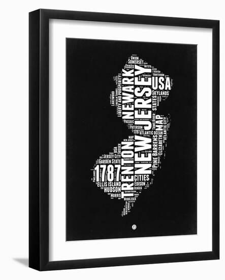 New Jersey Black and White Map-NaxArt-Framed Art Print