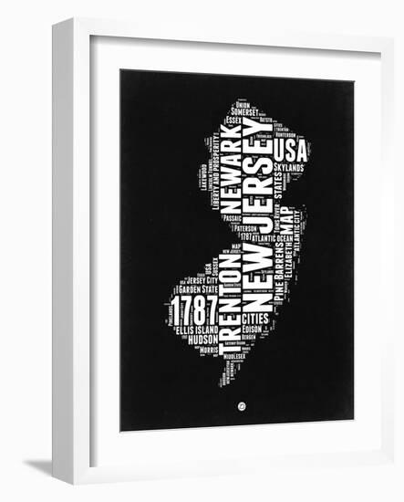 New Jersey Black and White Map-NaxArt-Framed Art Print