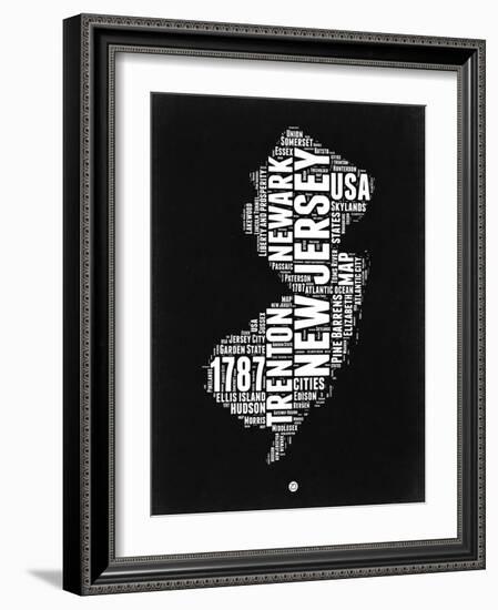 New Jersey Black and White Map-NaxArt-Framed Art Print