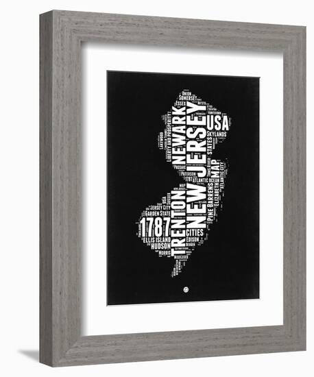 New Jersey Black and White Map-NaxArt-Framed Premium Giclee Print